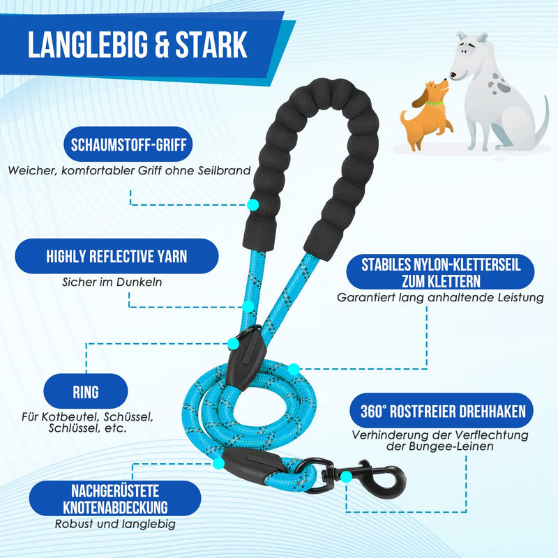 Eyein Double Leash for 2 Dogs, Dog Leash for Large Dogs, Flexible and Reflective Tangle-Free Dog Leash with 2 Padded Handles for Dogs from 11 to 68 kg (Blue) Blue Large (Total Weight 11-68 kg) - PawsPlanet Australia