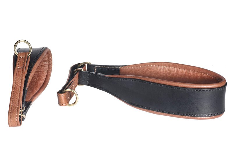 Vegetable Tanned Leather Greyhound Collar, Black And Brown, Shaped, Full Brass Rings, Stylish Appearance And Very Good Durability, Comfortable Padding - Circumference 40-50 cm Width 15 mm / Circ. 40-45 cm / 15.7-17.7 inch - PawsPlanet Australia