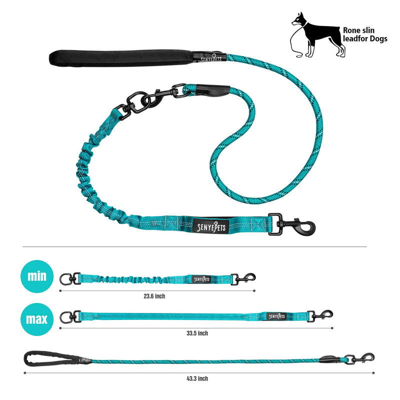 [Australia] - SENYEPETS Double Dog Leash Swivel No Tangle Double Dog Walking Training Leash Comfortable Shock Absorbing Reflective Bungee for Two Dogs L Single head-Blue 