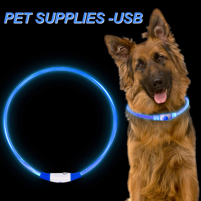 LED Dog Collar Glow Light Collar for Dogs Bright USB Rechargeable Pet Collar Light Cuttable to Fit Most Pets Increase Visibility and Safety for Pets Night Walking (Blue) - PawsPlanet Australia