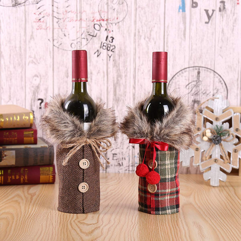 JYHF Christmas Wine Bottle Cover Newest Collar & Button Coat Design Wine Bottle Sweater Wine Bottle Dress Sets Xmas Party Decorations Holiday Dining Table Decor Party Gift(2 Pack) - PawsPlanet Australia