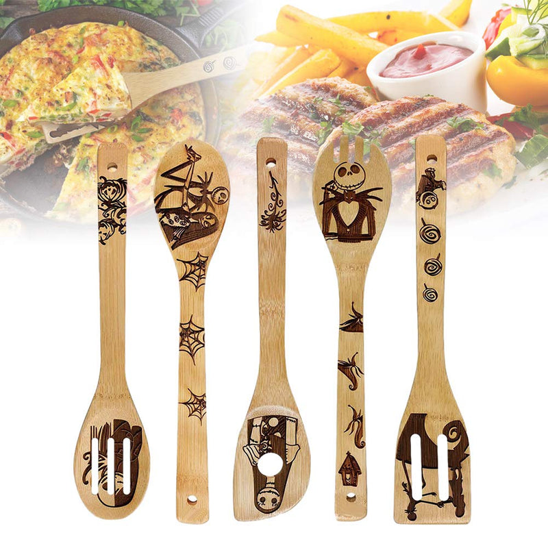 Wooden Spoons Set, 5Pcs Bamboo Spatula Spoon Set Burned Cooking Nonstick Utensil Spoon Christmas Kitchen Decoration for Christmas Gift House Present Supplies Fine - PawsPlanet Australia