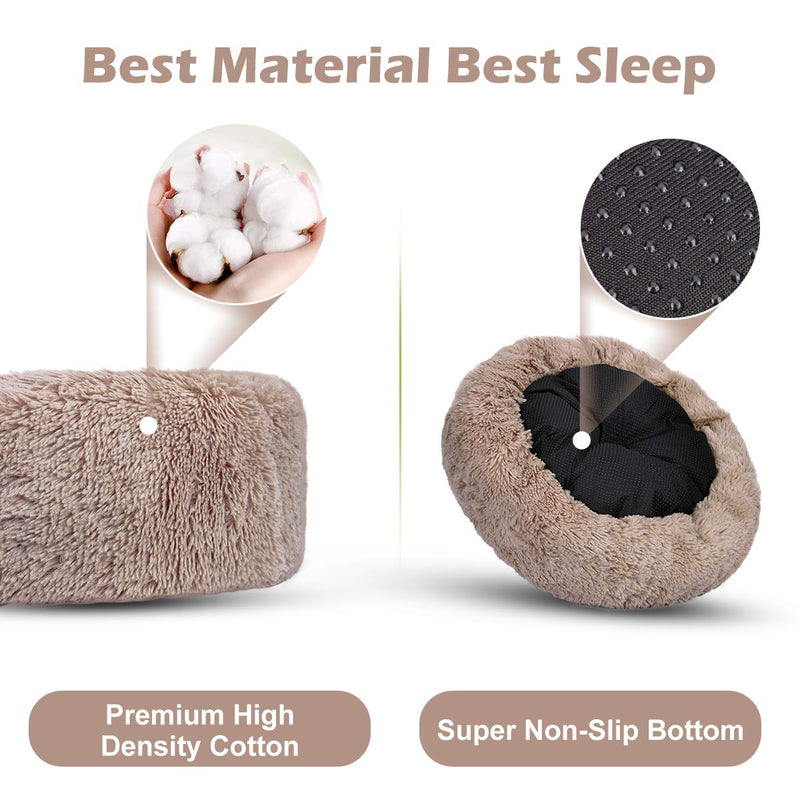 [Australia] - JOEJOY Dog Beds,Orthopedic Round Bed for Small Medium Large Dogs,Soft Fluffy Faux Fur Donut Cuddler Cat Cushion Beds,Short Plush Anti Anxiety Puppy Beds Machine Washable (20/23 inch) Donut Small 20" x20''x7'' Beige Plush 