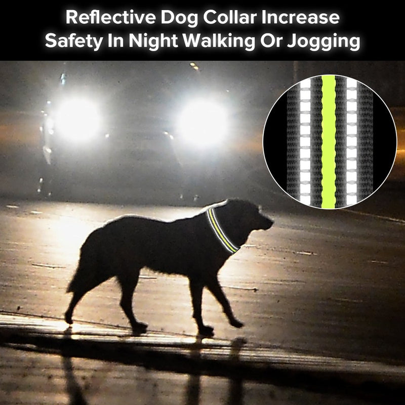 [Australia] - Vizbrite Dog Collar, Night Reflective Nylon Pet Collar, Ajustable Dog Collar for Small Medium Large X-Large Dog Large[13.2-20.1 inch/33.6-51 cm] Green/Black 