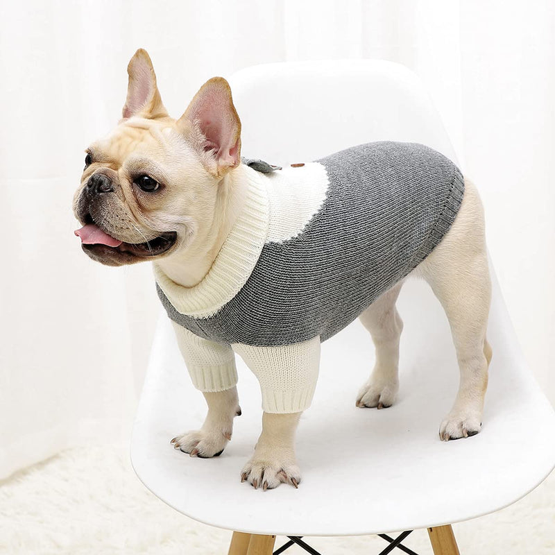 Dog Sweater with Bow Tie Dog Turtleneck Sweaters Knitted Pet Sweater Soft Warm Vest Knitwear Dog Clothes Suit for Fall Winter Cold Weather Small Grey - PawsPlanet Australia