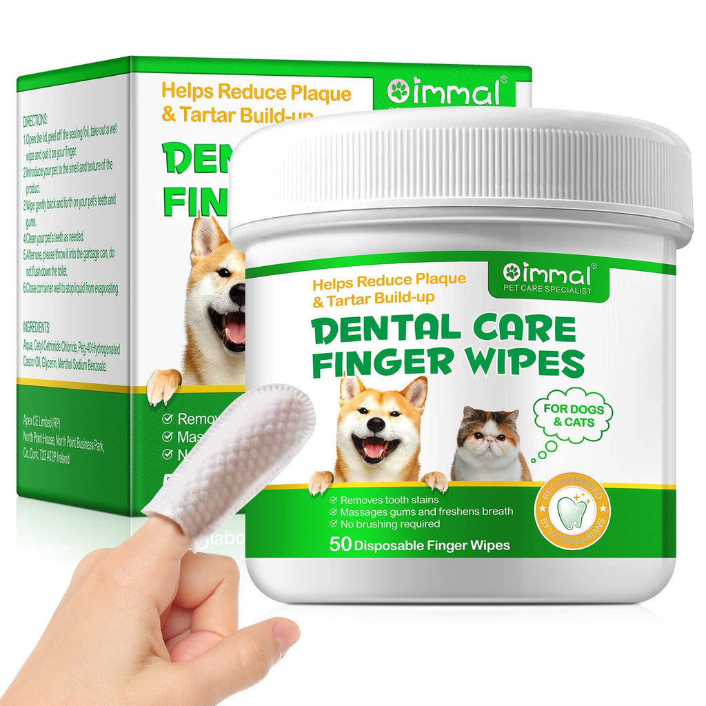 Dental Teeth Cleaning Wipes for Dogs & Cats, Remove Bad Breath by Removing No-Rinse Dog Finger Toothbrush, Disposable Gentle Cleaning Pet Dental Care Wipes, 50pc - PawsPlanet Australia
