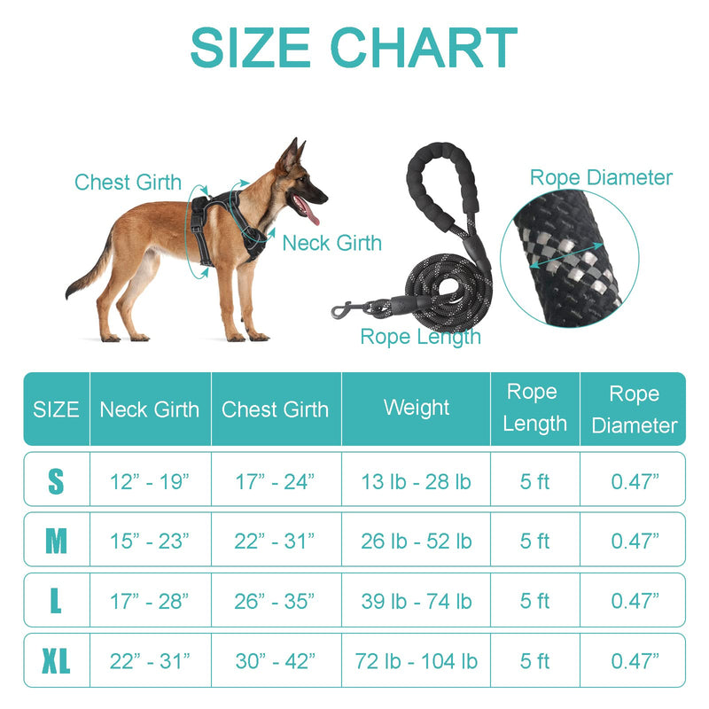 No Pull Dog Harness for Small Medium Large Dogs Adjustable Reflective Pet Vest with Front clip Handle Padded dog harness and lead set best for outdoor Training and walking Black S - PawsPlanet Australia