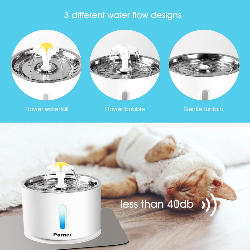 Cat Drinking Fountain, Water Dispenser for Cats with Water Level Window, Cat Water Fountain Stainless Steel with 4 Pieces Hygiene Filter & 1 Silicone Mat, Drinking Fountain for Pets with LED Light - PawsPlanet Australia