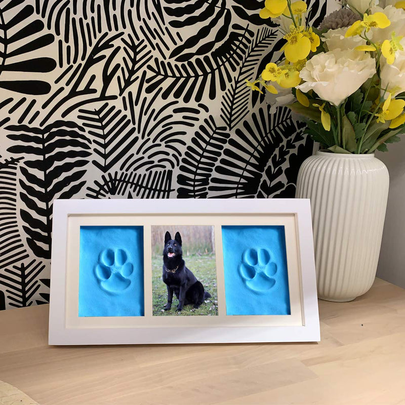 Pets4Luv Dog or Cat Paw Prints Pet Memorial Photo Frame 4x6 with Clay Impression Kit, Perfect Keepsake Picture Frame for Pet Lovers White/White Blue - PawsPlanet Australia