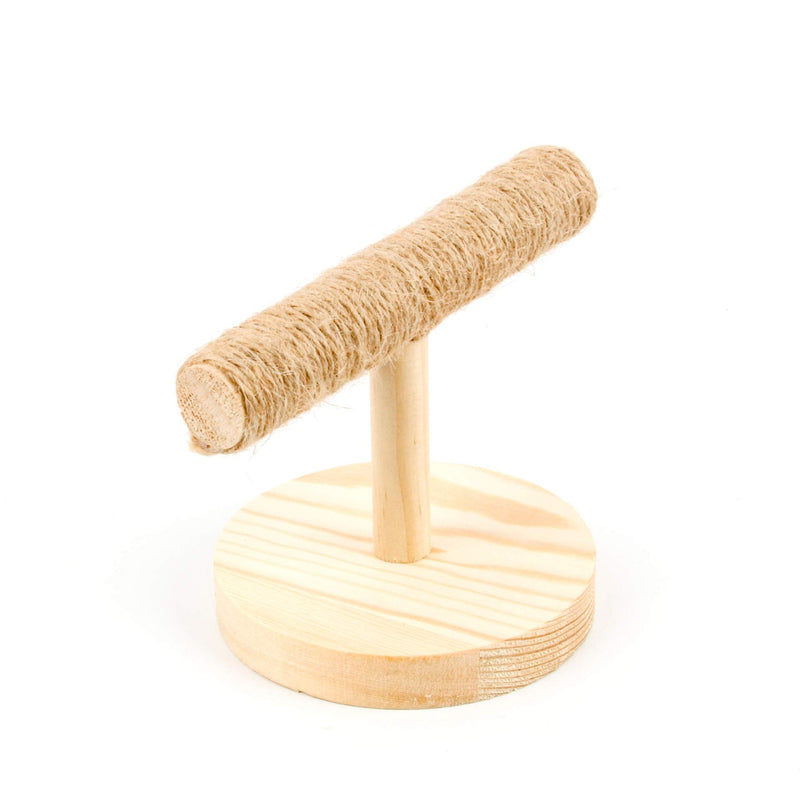 [Australia] - Natural Wood Bird Hemp Rope Perch Stand, Bird Cage Play Stand with Round Base for Small Parakeets Cockatiels, Conures, Macaws, Parrots, Love Birds, Finches, Bird Training Educational Stand Toys 5.1"(L) 
