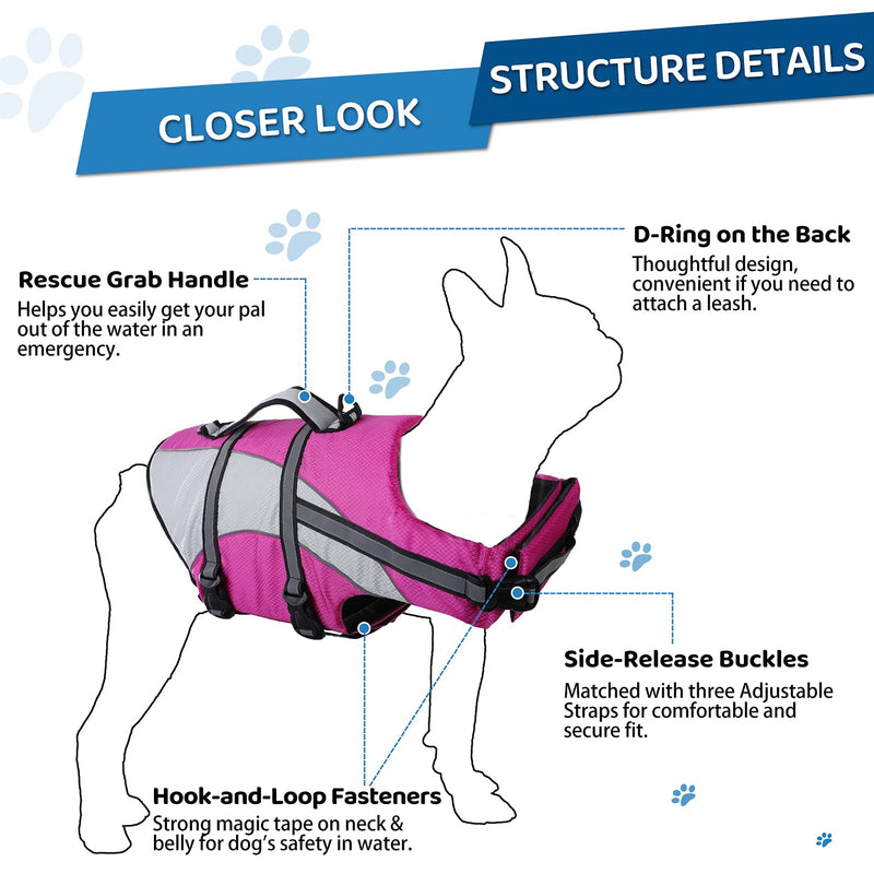 KOESON Ripstop Dog Life Jacket, Dog Life Vest with Superior Buoyancy Pet Swimming Safety Vest with Rescue Handle, Dog Float Coat Dog Life Preserver Lifesaver for Small Medium Large Dogs Pink XS X-Small - PawsPlanet Australia