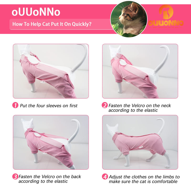 oUUoNNo Cat Recovery Suit for Abdominal Wounds or Skin Diseases E-Collar Alternative for Cats Post Surgery Pajama Suit Long Sleeve (XS, Pink) XS - PawsPlanet Australia