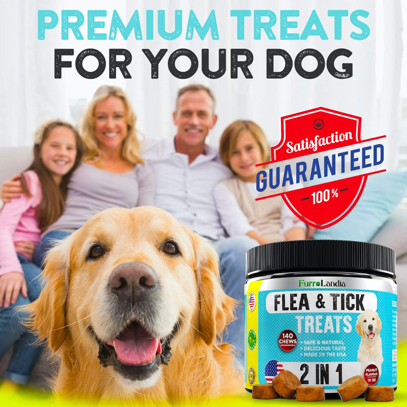 FurroLandia Chewable Flea & Tick Treats for Dogs - Natural Flea and Tick Supplement for Dogs - No Chemicals | No Mess | No Collars | USA Made - Peanut Butter Flavor - PawsPlanet Australia