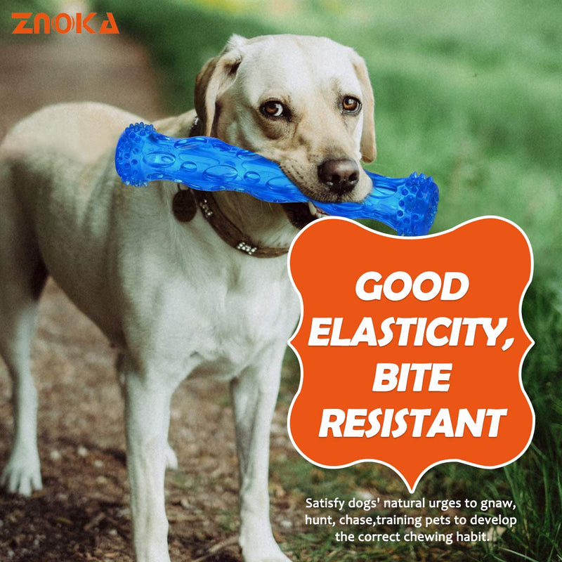 [Australia] - ZNOKA TPR Squeak Dog Chew Bone Toy, Bite Resistant Durable Tough Rubber Non-Toxic Tooth Cleaning Toy for Aggressive Chewer, Floating & Suitable for Pool Use, Large (Blue) 