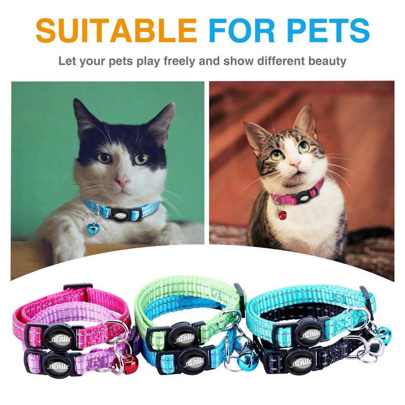 Cat Collar Safety Adjustable VACNITE Cat Collar with Bell Reflective Strap Safety Quick Release Buckle Suitable for Cats and Small Dogs (Pack Of 6) Round button - PawsPlanet Australia