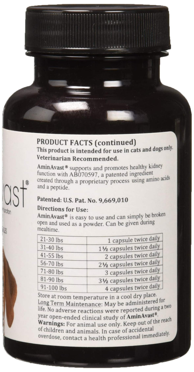 AminAvast Kidney Support Supplement for Cats and Dogs, 1000mg - Promotes Natural Kidney Function - Aids in Health and Vitality of Aging Kidneys - Easily Administered - 60 Sprinkle Capsules - PawsPlanet Australia
