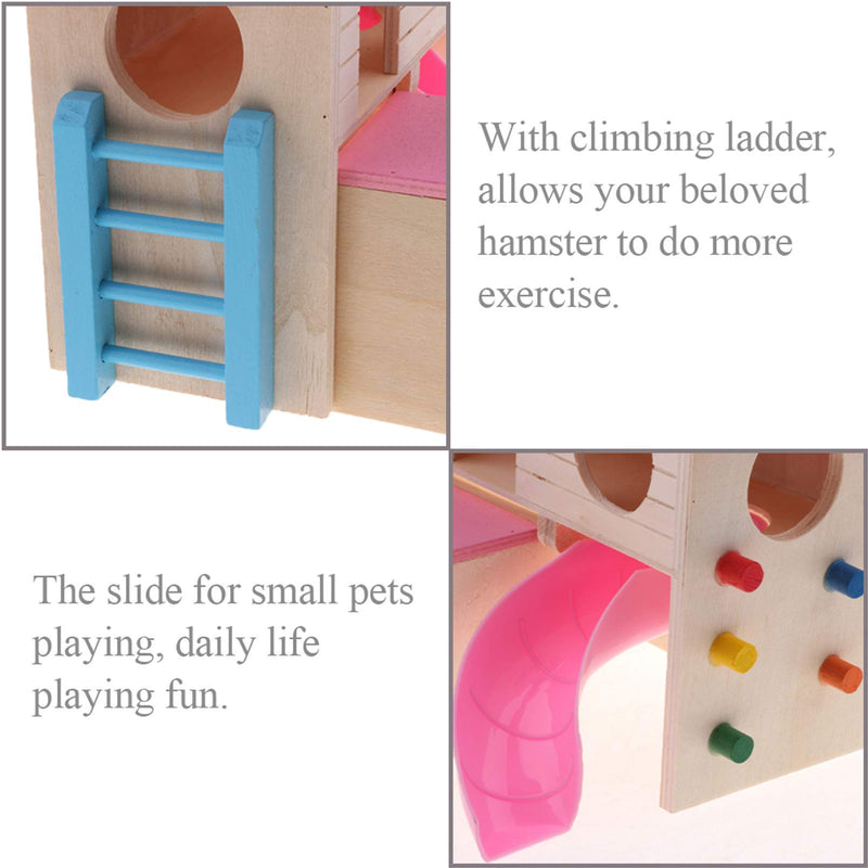 kathson Pet Small Animal Hideout Hamster House with Funny Climbing Ladder Slide Wooden Hut Play Toys Chews for Small Animals Like Dwarf Hamster and Mouse 1 pcs Blue+1 pcs Pink - PawsPlanet Australia