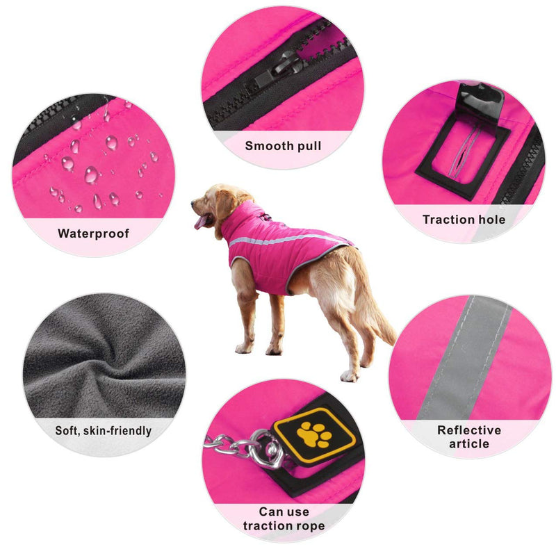 Idepet Waterproof Dog Coat Winter Warm Jacket, Windproof Pet Clothes Dog Jacket Outfit for Small Medium Dogs with Harness Hole XL-6XL 5XL Pink - PawsPlanet Australia