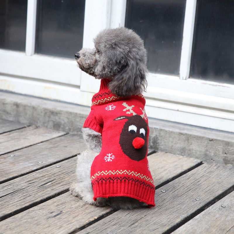 ABRRLO Pet Holiday Reindeer Ugly Christmas Dog Sweater,Red Black Pet Puppy Cat Winter Knitwear Warm Jumper Clothes for Small Medium Dogs M (Chest 13.78"-Back Length 14.96") Red - PawsPlanet Australia