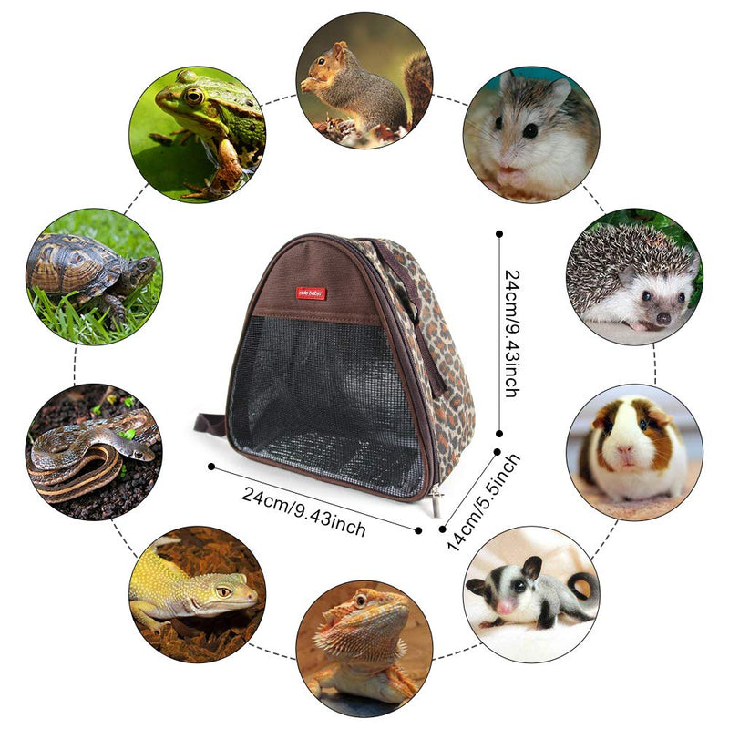 VLIKE Hamster Guinea Pig Bag Carrier Accessories Small Animals Hedgehog Squirrel Chinchilla Sugar Glider Outdoor Travel Bag Zipper Portable Breathable Outgoing Bags Standard 【Triangle】Leopard Brown - PawsPlanet Australia