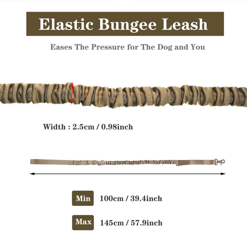 Heavy Duty Bungee Dog Leash with Shock Absorbing Rope Training Dog Leash for Medium Large Breed Dogs Khaki - PawsPlanet Australia