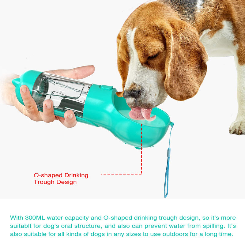 [Australia] - Cute Paws Dog Water Bottle for Walking, 4 in 1 Leak Proof Portable Dog Water Dispenser with Drinking Bowl Food Container Dog Waste Bag Poop Shovel for Pets Outdoor Walking, Hiking, Travel (17oz) 