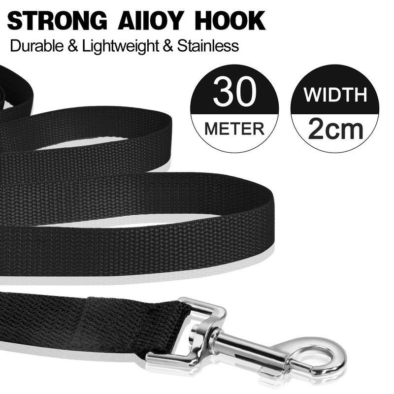 LITSPOT Dog Training Lead,30M Training Leash with Handle Long Dog Leads for Training Backyard Play Strong Nylon lead with all Metal Components 30M with handle Black - PawsPlanet Australia