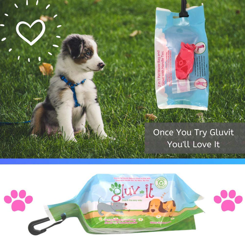 [Australia] - Gluvlt 2 in 1 Dog Waste Bags, Poop Bags with Clean and Easy Handle Ties. #1 Dog Pickup. Fits All Hand Sizes. Once You Try it, You'll Will Love it! Eco-Friendly - 100% Recyclable - No Mess, No Fuss. 50 Bags Pink 