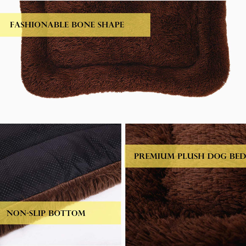 Poohom Soft Plush Dog Bed,Dog Crate Bed Pet Cushion Pet Pillow Bed Washable,Non-Slip Crate Dog Bed Crate Mat Pet Bed for Medium Large Dogs (Medium, Brown) - PawsPlanet Australia