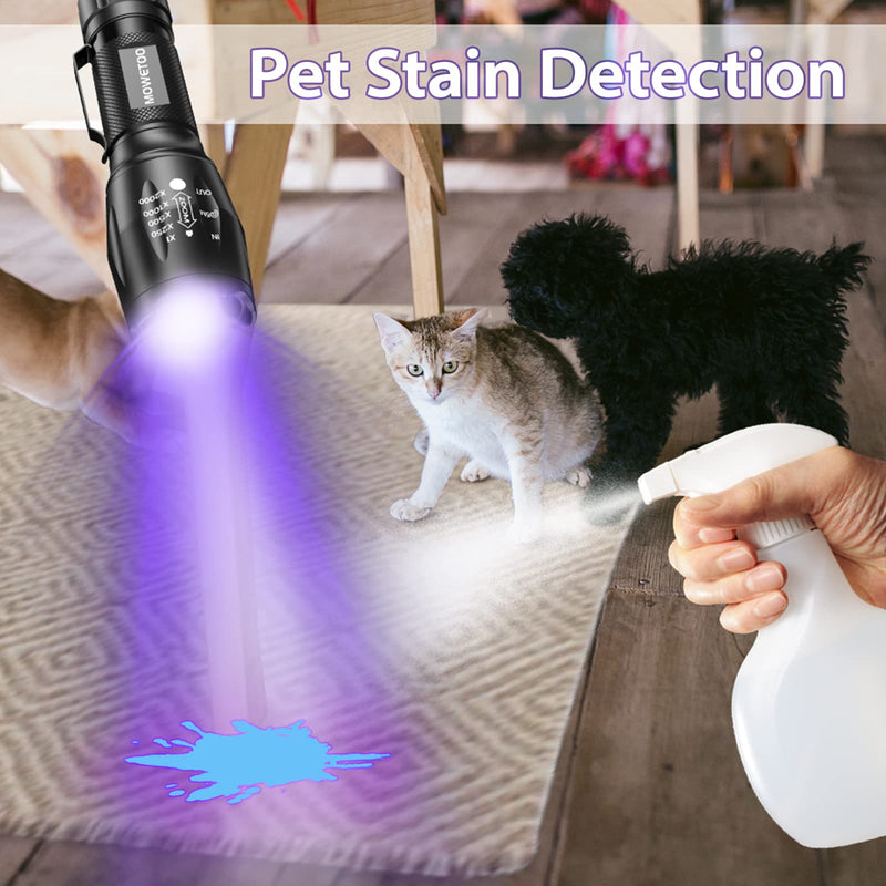 MOWETOO flashlight, UV lamp 2 in 1 UV lamp light LED flashlight, 395nm ultraviolet flashlight 4 modes, detector for fake banknotes, urine from dogs and other pets 40W - PawsPlanet Australia