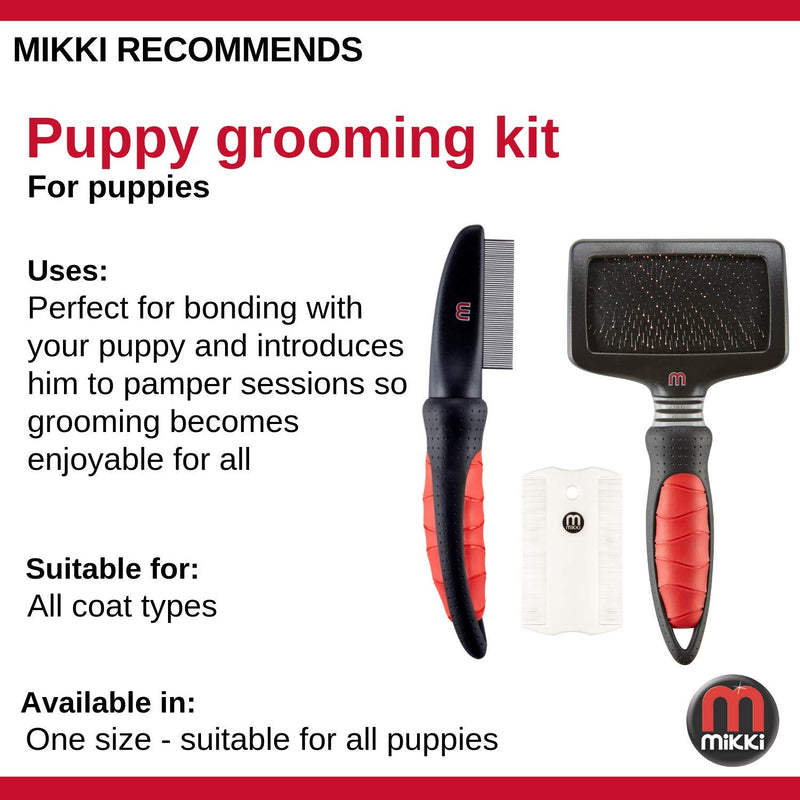 Mikki Puppy Dog Grooming Kit with Slicker Brush, Comb and Flea Comb - Gentle Grooming Starter Set 3pcs - PawsPlanet Australia