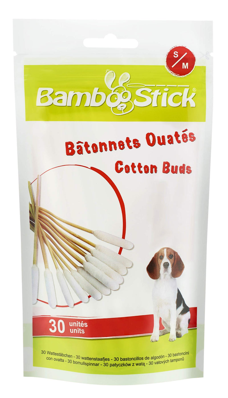 Bamboostick pack of 30 cotton swabs S/M for cleaning the ears of large dogs - Natural product for the care of dog ears - Easy to use - Developed by a French veterinarian - PawsPlanet Australia