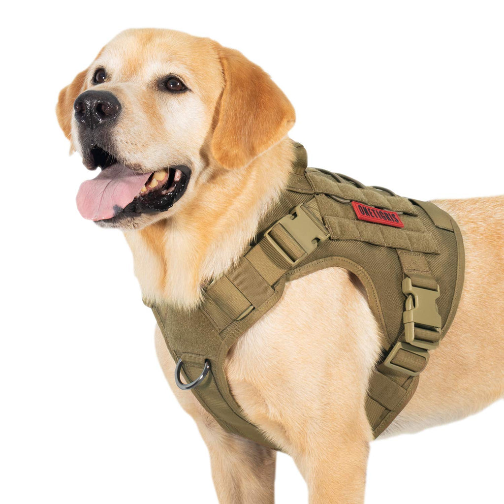 OneTigris Dog Harness FIRE Watcher Tactical Dog Vest MOLLE Dog Training Service Dog Harness 1000D Nylon (L, Brown) L - PawsPlanet Australia