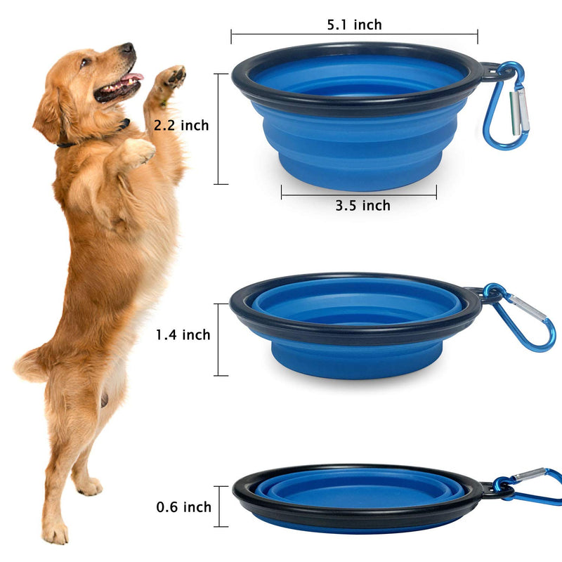 TOGETOP 2pcs Travel Bowls collapsible Dog Bowl pet food Water Bowl Small Medium Puppy Dog Cat Animal Food Silicone Portable Foldable Expandable Feeding Cup Dish Hiking Camping Carabiner (Blue+Orange) Blue+orange - PawsPlanet Australia