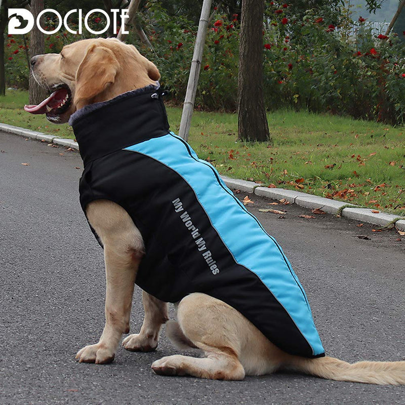 [Australia] - Dog Jacket - Winter Coat for Dogs Extra Warm Plush Collar Waterproof Windproof Pet Jacket for Hiking Camping with Zipper Reflective Dog Vest for Medium Large Dogs Build-in Harness (2XL, Blue) XX-Large 