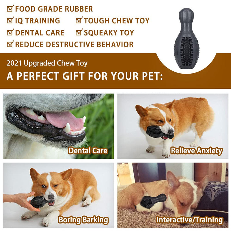 Dog Chew Toy for Aggressive Chewers Dog Tough Toys Squeaky Dog Toys for Medium Small Dogs 3 in 1 Teething Clean Toy Food Dispensing Pet Toy Natural Rubber with Milk Flavor Dog Toys (Black) Black Small Black - PawsPlanet Australia