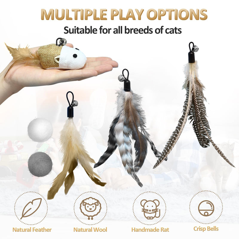 ROSAUI cat toy, 12 pieces cat fishing rod with 2 suction cups, cat toy self-occupation with mouse, natural interactive cat toy for cats, intelligence toy with feathers 2 suction cups - 12 pieces - PawsPlanet Australia