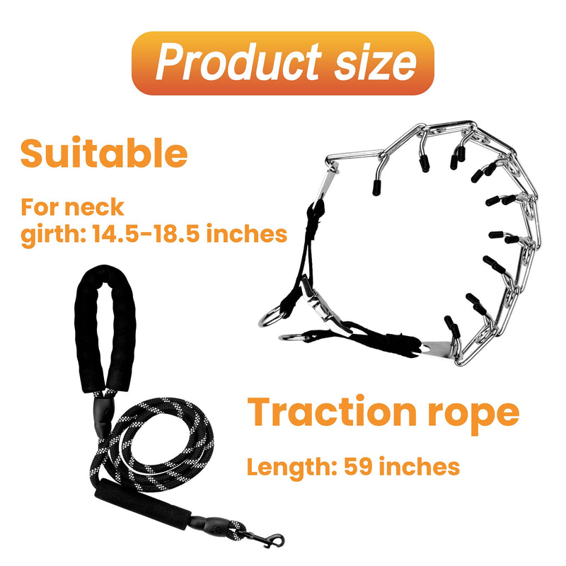 Dog Prong Collar, Adjustable Stainless Steel Dog Collar with Comfort Rubber Tips, Dog Choke Pinch Collar Quick Release Snap Buckle for Small, Medium Large Dogs(with Traction Rope) - PawsPlanet Australia