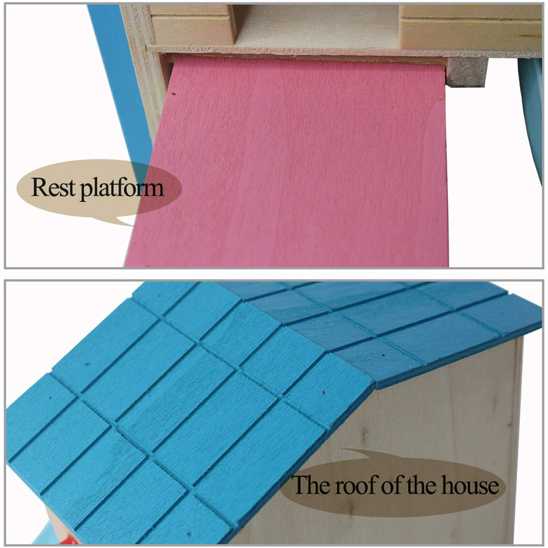 kathson Pet Small Animal Hideout Hamster House with Funny Climbing Ladder Slide Wooden Hut Play Toys Chews for Small Animals Like Dwarf Hamster and Mouse 1 pcs Blue+1 pcs Pink - PawsPlanet Australia