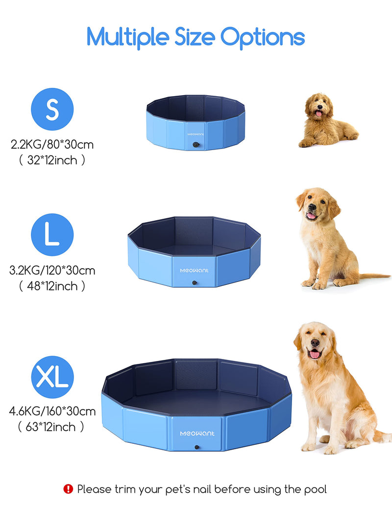 Dog Paddling Pool, Meowant Foldable Dog Swimming Pool for Dogs, 120x30cm Foldable Dog Pool with 8pcs Repair Patch Pet Bath Pool, Portable Bathing Tub Kiddie Pool for Kids Dogs L(120*30cm) - PawsPlanet Australia