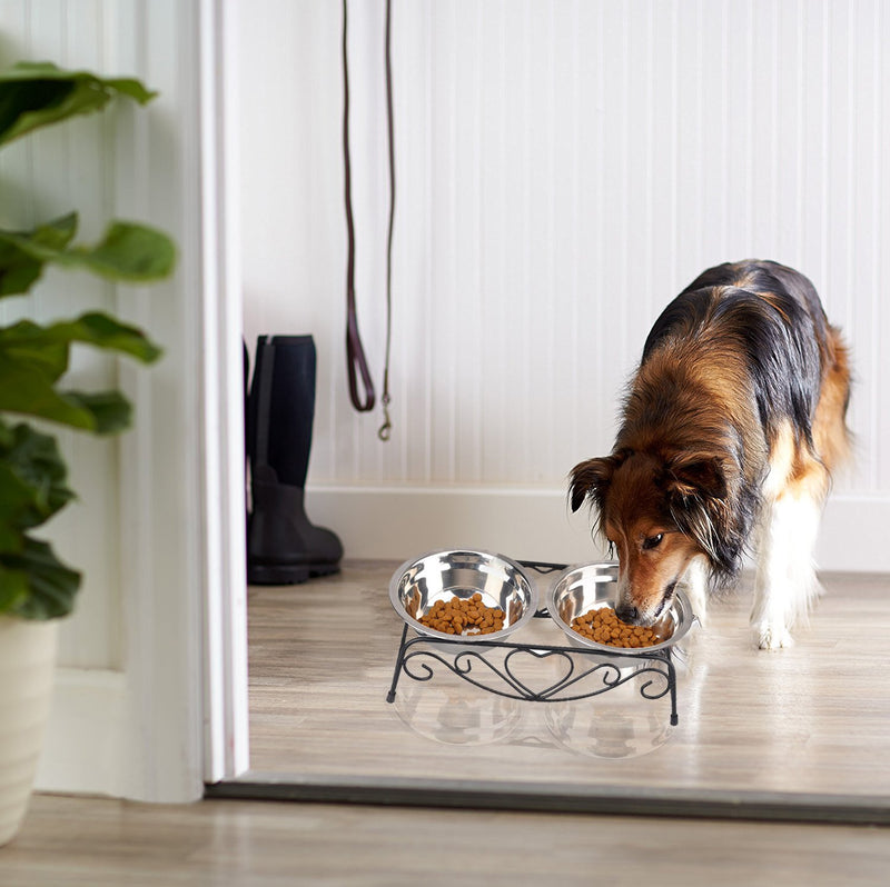 [Australia] - Stainless Steel Raised Pet Bowl wtih Double Dog Cat Food and Water Feeder Dish Retro Iron Elevated Stand Medium 