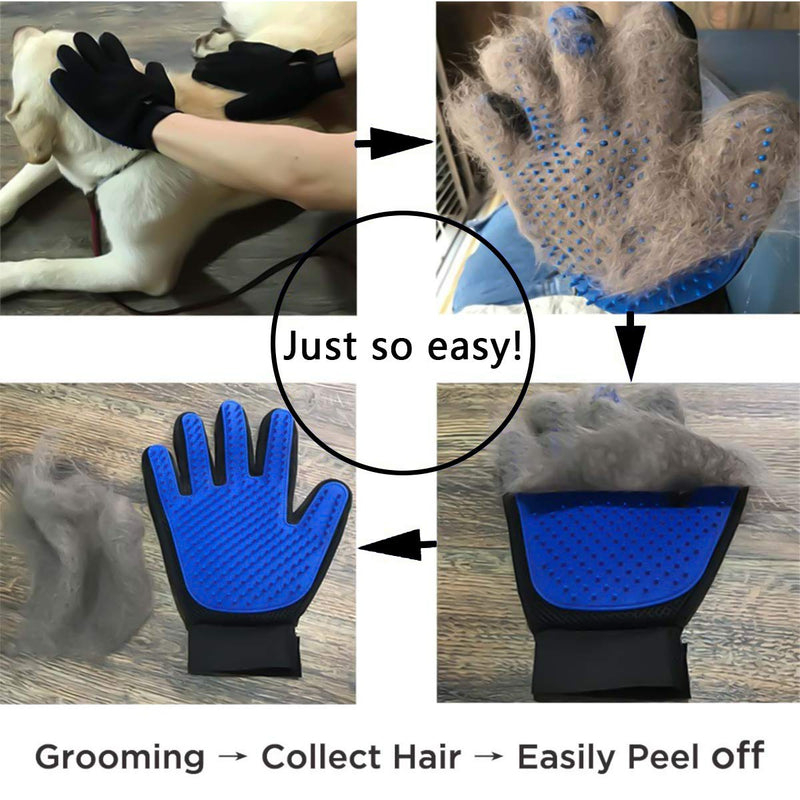 AIWEIYER Pet Grooming Glove 1 Pair,Breathable Deshedding Massage Tool Bathing Brush,Deshedding Brush Glove with Enhanced Five Finger Design Kit for Cat & Dog (Blue) - PawsPlanet Australia