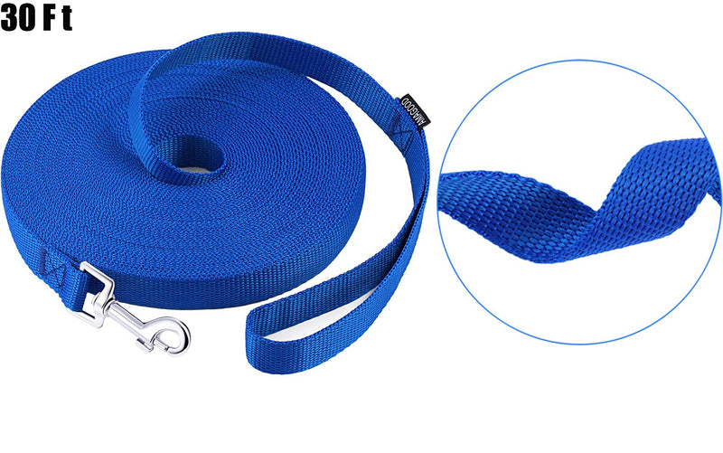 [Australia] - AMAGOOD Dog/Puppy Obedience Recall Training Agility Lead-15 ft 20 ft 30 ft 50 ft Long Leash-for Dog Training,Recall,Play,Safety,Camping 30feet Blue 