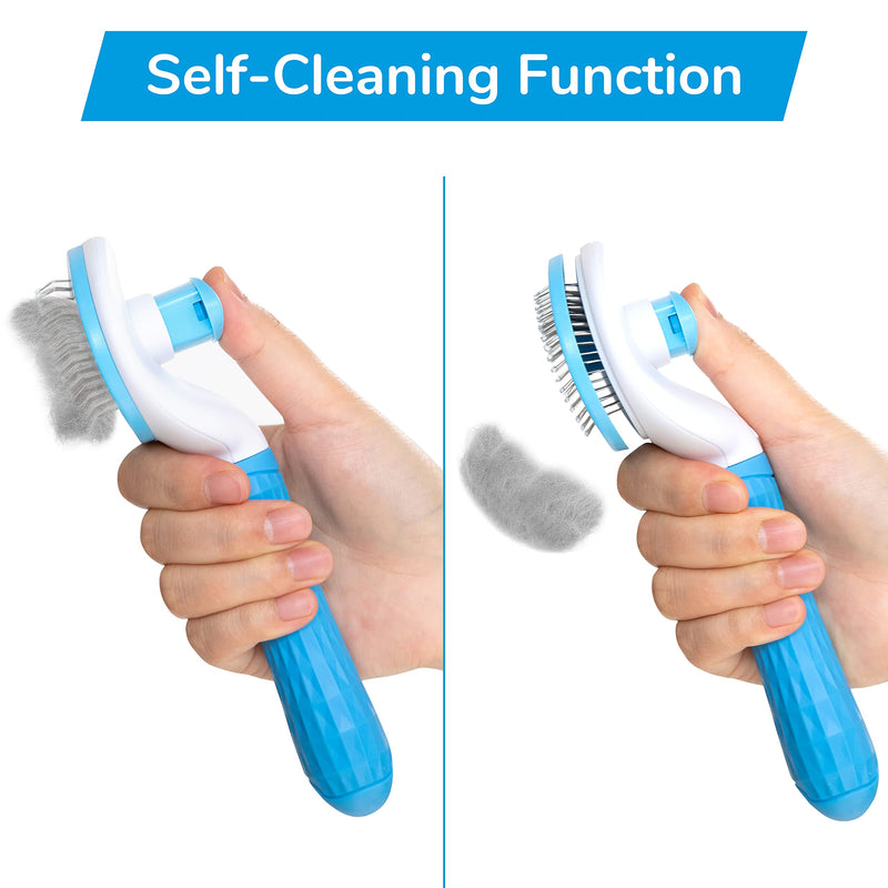 Cleanpet's dog brush and cat brush for cats, dogs and puppies with short and long hair, self-cleaning animal hair brush, removes undercoat, blue - PawsPlanet Australia