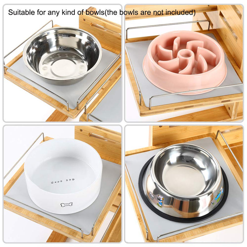 YY FOREYY Adjustable Raised Dog Bowls,Bamboo Elevated Feeder Stand with Non-Skid Feet for Food and Water,5 Level Wooden Pet Dining Table Comfort Feeding Station for Medium Large Big Dogs - PawsPlanet Australia