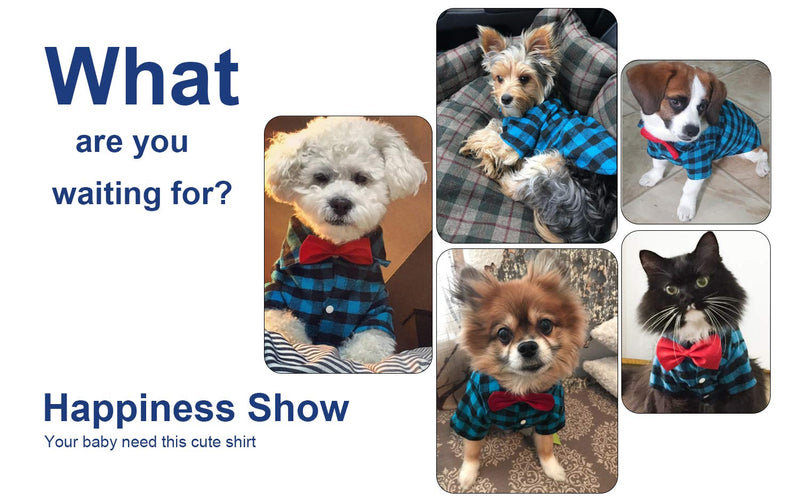 HOODDEAL Soft Casual Dog Plaid Shirts Blue and Black Gentle Dog Western Shirt Dog Clothes Dog Cotton Shirt + Dog Wedding Tie,Blue (Small) Small - PawsPlanet Australia