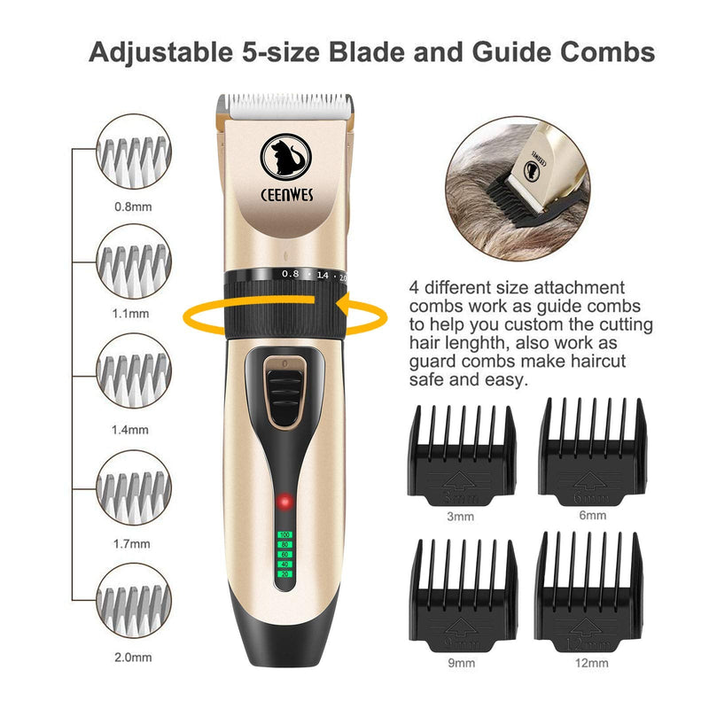 Dog Clippers Cordless Dog Grooming Kit Professional Horse Clippers Detachable Blade with 4 Comb Guides，Low Noise Pet Clippers Rechargeable Pet Grooming Tools for Small & Large Dogs Cats Horse Pets - PawsPlanet Australia