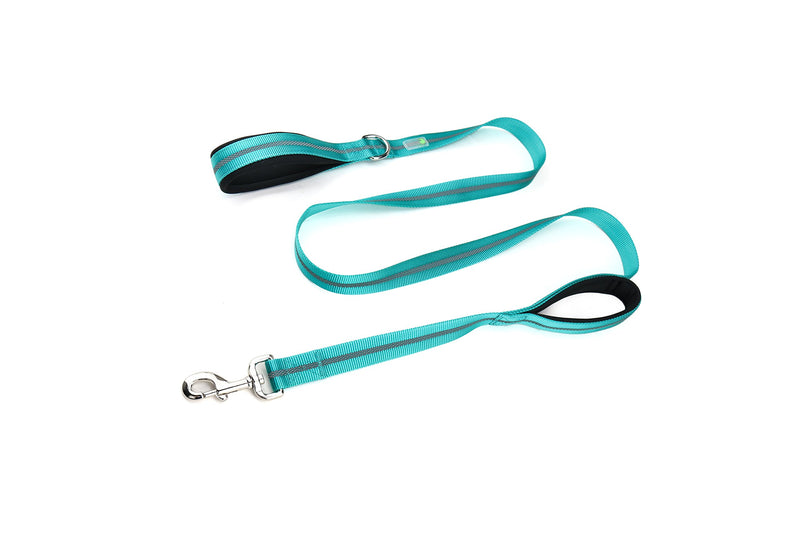 [Australia] - DCbark Dual Handle Lead, Double Padded Traffic Handle Dog Leash, Reflective Leash with 2 Comfortable Handles L Teal 
