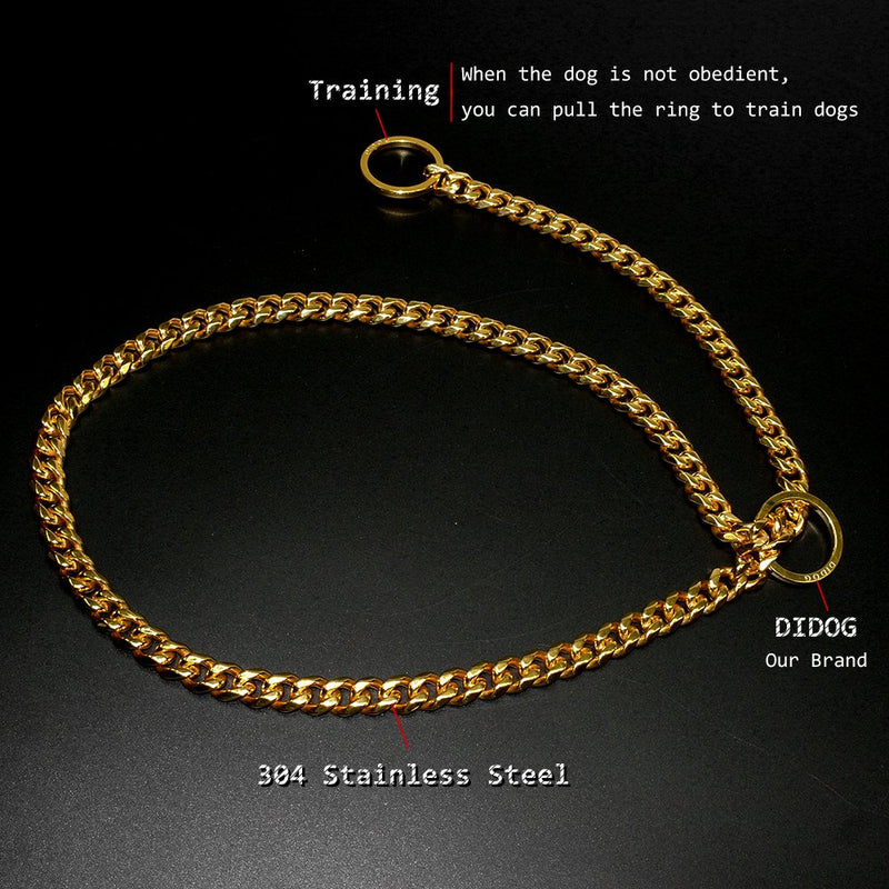 [Australia] - Didog Luxury Titan Choke Chain Collar,Dog Training Collars,Best for Pit Bull, Doberman,Mastiff, Bulldog 22" Golden 