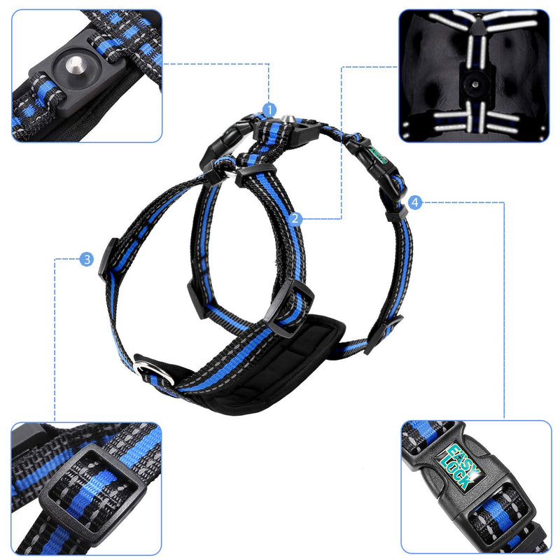 [Australia] - Easy Lock Dog Harness and Leash Set for Small Large Dogs Puppy Breed, Magnetic Clasp Reflective Vest with Training Leash One Hand Easily Connect S Deep Blue 